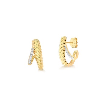 JOYAS CARAVANAS TRENZADA CON PIEDRAS DE ZIRCONIA baño de oro 18k