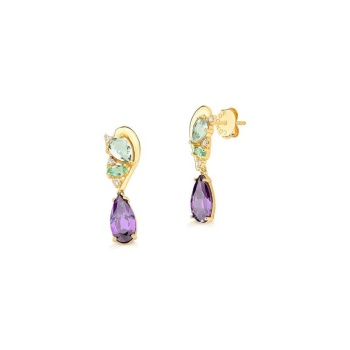 JOYAS CARAVANAS CURVAS CON PIEDRAS ALARGADAS baño de oro 18k
