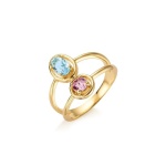 JOYAS ANILLO BLISS PIEDRA OVAL Y REDONDA, TAMAÑO 18 baño de oro 18k