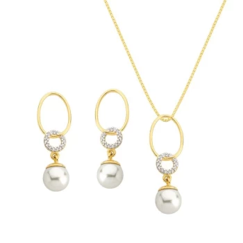 JOYAS CONJUNTO DE PERLAS Y PIEDRAS DE ZIRCONIAS baño de oro 18k