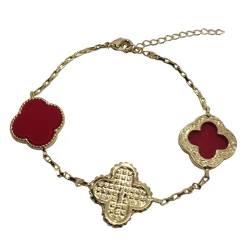 JOYAS PULSERA TREBOL TRABAJADO 16 baño de oro 18k